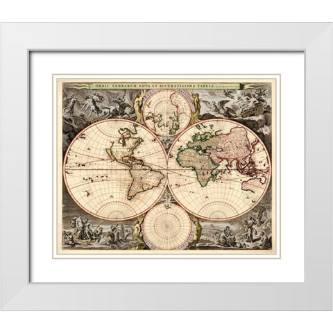 World Map White Modern Wood Framed Art Print with Double Matting by Visscher, Nicolao