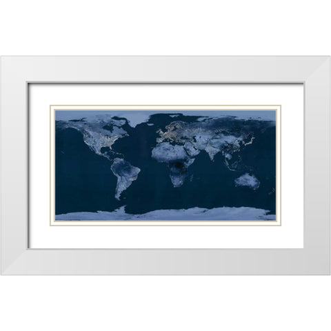 Satellite View of the World Showing Electric Lights and Usage White Modern Wood Framed Art Print with Double Matting by Goddard Space Center