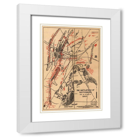 Battle of Gettysburg #1 White Modern Wood Framed Art Print with Double Matting by Unknown