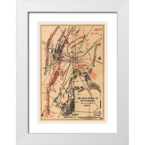 Battle of Gettysburg #1 White Modern Wood Framed Art Print with Double Matting by Unknown