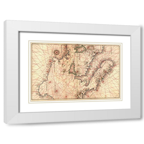 Portolan Map of Italy, Sicily, North Africa and the Mediterranean White Modern Wood Framed Art Print with Double Matting by Agnese, Battista