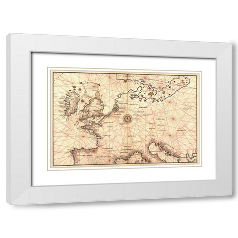 Portolan Map of Spain, England, France, Germany, The British Isles White Modern Wood Framed Art Print with Double Matting by Agnese, Battista
