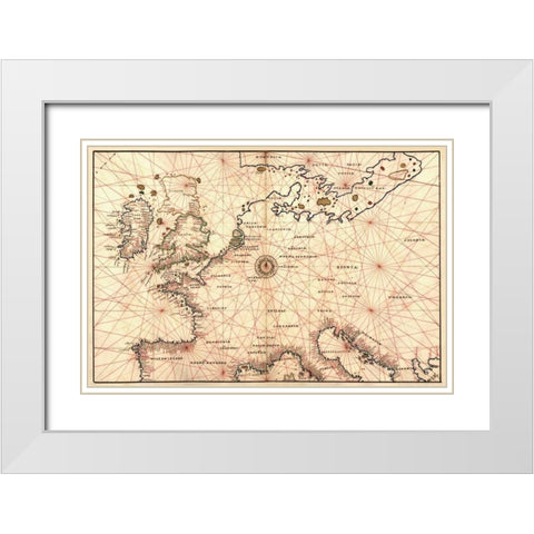 Portolan Map of Spain, England, France, Germany, The British Isles White Modern Wood Framed Art Print with Double Matting by Agnese, Battista