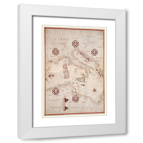 Portolan atlas of the Mediterranean Sea, western Europe, and the northwest coast of Africa - Central White Modern Wood Framed Art Print with Double Matting by Oliva, Joan