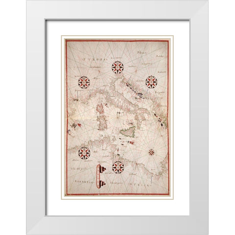 Portolan atlas of the Mediterranean Sea, western Europe, and the northwest coast of Africa - Central White Modern Wood Framed Art Print with Double Matting by Oliva, Joan