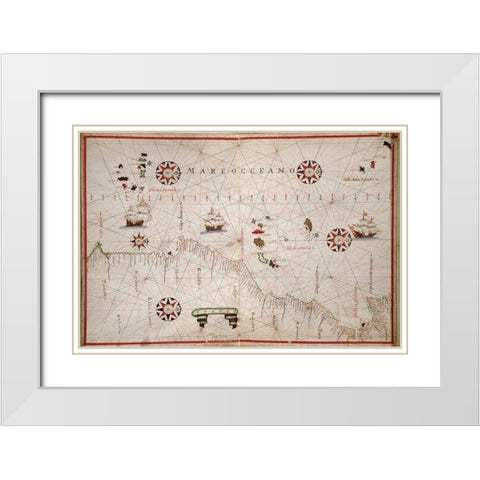 Portolan map of the African Coast White Modern Wood Framed Art Print with Double Matting by Oliva, Joan