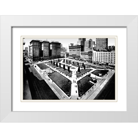 Union Square, San Francisco, CA White Modern Wood Framed Art Print with Double Matting by Vintage San Francisco
