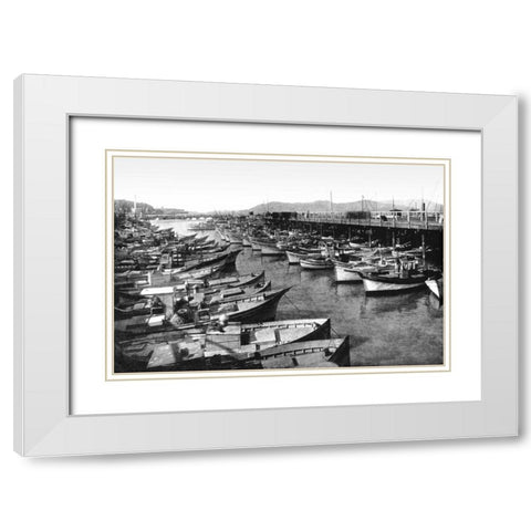 Fishermans Wharf, San Francisco, CA White Modern Wood Framed Art Print with Double Matting by Vintage San Francisco