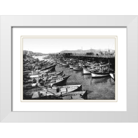 Fishermans Wharf, San Francisco, CA White Modern Wood Framed Art Print with Double Matting by Vintage San Francisco