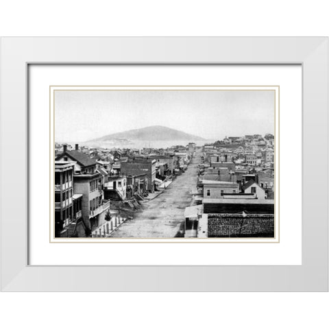 Stockton St., San Francisco, CA White Modern Wood Framed Art Print with Double Matting by Vintage San Francisco