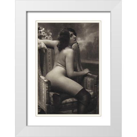 On the Armchair White Modern Wood Framed Art Print with Double Matting by Vintage Nudes