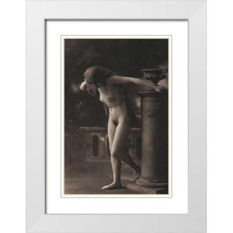 Clothed in her Hair White Modern Wood Framed Art Print with Double Matting by Vintage Nudes