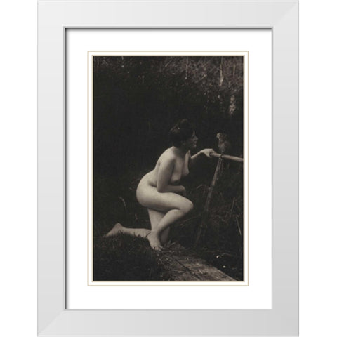Gossiping with a Parrot White Modern Wood Framed Art Print with Double Matting by Vintage Nudes