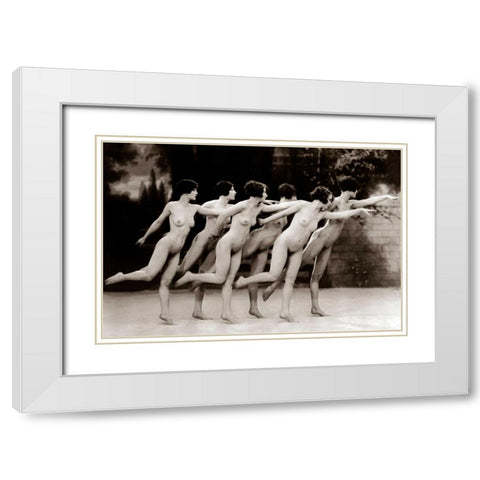 Six Nude Dancers White Modern Wood Framed Art Print with Double Matting by Vintage Nudes