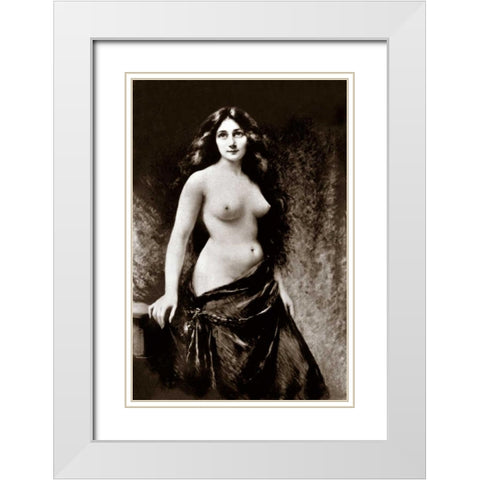 Nude in Drapery White Modern Wood Framed Art Print with Double Matting by Vintage Nudes