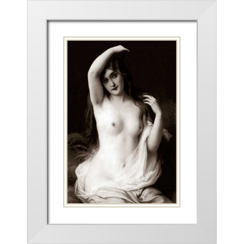 A Long-Haired Nude White Modern Wood Framed Art Print with Double Matting by Vintage Nudes