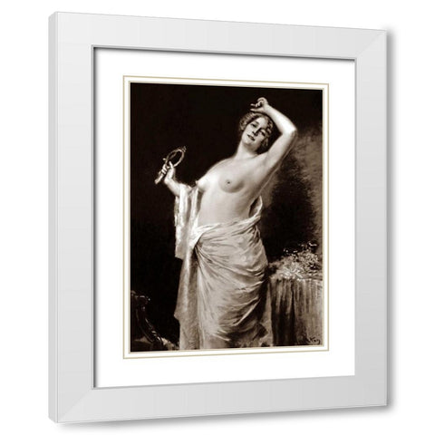 Vanity White Modern Wood Framed Art Print with Double Matting by Vintage Nudes