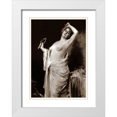 Vanity White Modern Wood Framed Art Print with Double Matting by Vintage Nudes