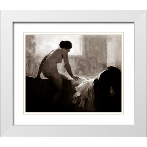 Into the Bath White Modern Wood Framed Art Print with Double Matting by Vintage Nudes