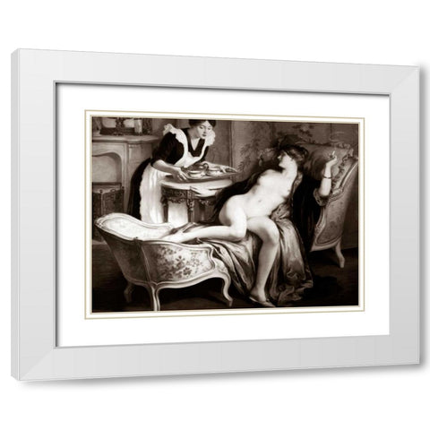 In Her Quarters White Modern Wood Framed Art Print with Double Matting by Vintage Nudes