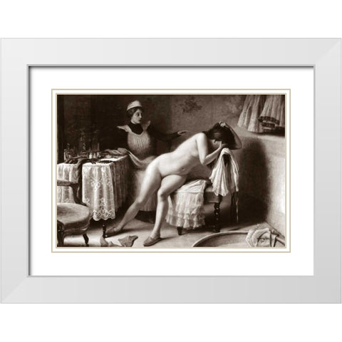 Crying Nude White Modern Wood Framed Art Print with Double Matting by Vintage Nudes