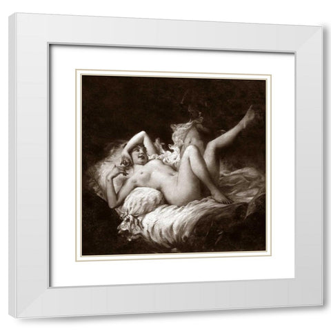 Nude with Raised Leg White Modern Wood Framed Art Print with Double Matting by Vintage Nudes