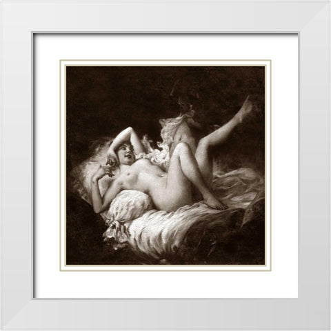 Nude with Raised Leg White Modern Wood Framed Art Print with Double Matting by Vintage Nudes