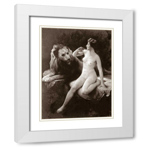 Nude with a Lion White Modern Wood Framed Art Print with Double Matting by Vintage Nudes