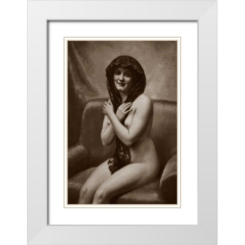 The Mantilla White Modern Wood Framed Art Print with Double Matting by Vintage Nudes