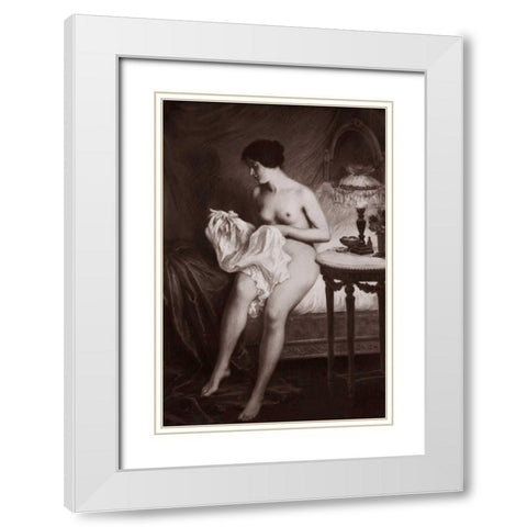 Au Coucher White Modern Wood Framed Art Print with Double Matting by Vintage Nudes