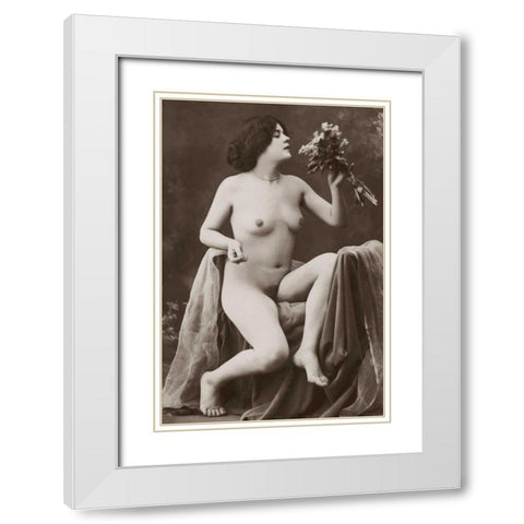 Nude with a Bouquet White Modern Wood Framed Art Print with Double Matting by Vintage Nudes