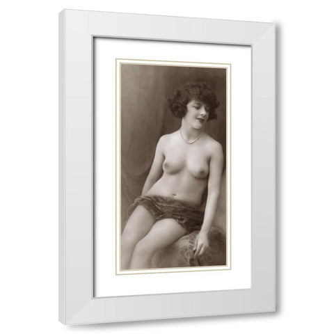 Nude in Pearls White Modern Wood Framed Art Print with Double Matting by Vintage Nudes