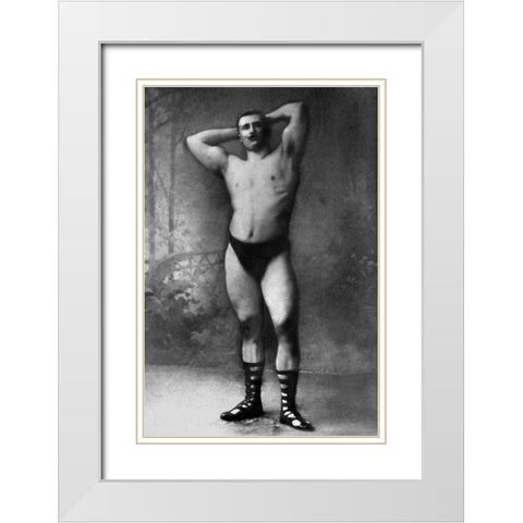 Hands Behind Head Flex White Modern Wood Framed Art Print with Double Matting by Vintage Muscle Men