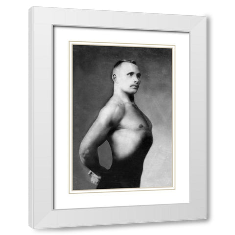 Right Profile of Bodybuilder from the Waist Up White Modern Wood Framed Art Print with Double Matting by Vintage Muscle Men