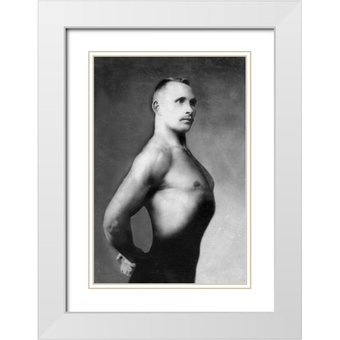 Right Profile of Bodybuilder from the Waist Up White Modern Wood Framed Art Print with Double Matting by Vintage Muscle Men