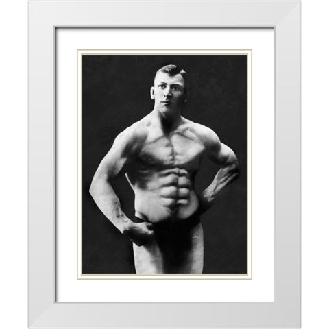 Perfect Abs White Modern Wood Framed Art Print with Double Matting by Vintage Muscle Men