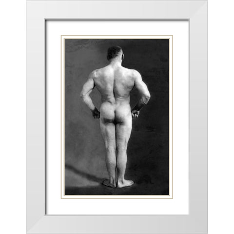 Bodybuilders Back White Modern Wood Framed Art Print with Double Matting by Vintage Muscle Men