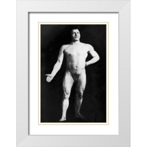 Nude Bodybuilder White Modern Wood Framed Art Print with Double Matting by Vintage Muscle Men