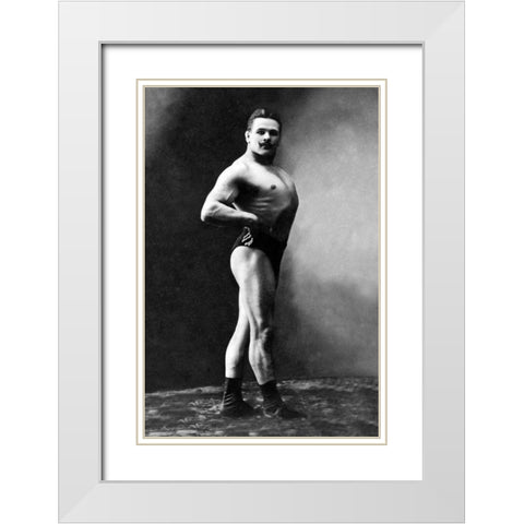 Bodybuilders Shadowed Front and Right Profile White Modern Wood Framed Art Print with Double Matting by Vintage Muscle Men