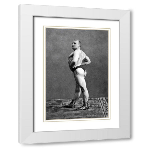 Bodybuilders Back and Left Profile White Modern Wood Framed Art Print with Double Matting by Vintage Muscle Men