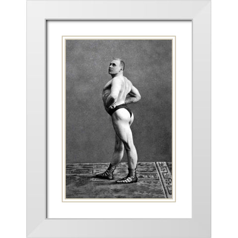 Bodybuilders Back and Left Profile White Modern Wood Framed Art Print with Double Matting by Vintage Muscle Men