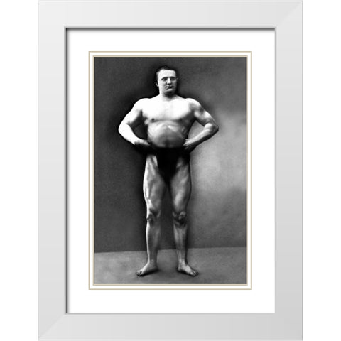 Strongman Pose White Modern Wood Framed Art Print with Double Matting by Vintage Muscle Men