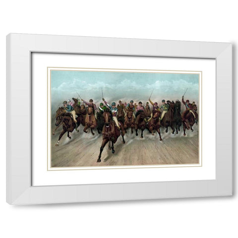 A Great field in a grand rush White Modern Wood Framed Art Print with Double Matting by Currier and Ives