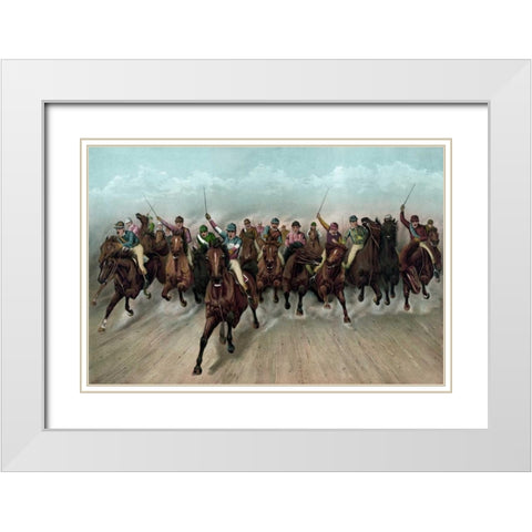 A Great field in a grand rush White Modern Wood Framed Art Print with Double Matting by Currier and Ives