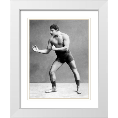 Wrestling Ready Stance White Modern Wood Framed Art Print with Double Matting by Vintage Wrestler