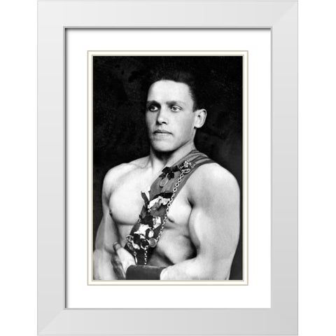Russian Wrestler with Medals White Modern Wood Framed Art Print with Double Matting by Vintage Wrestler