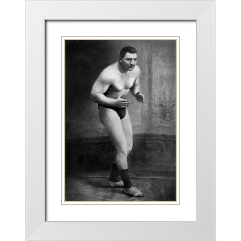 Ready to Wrestle White Modern Wood Framed Art Print with Double Matting by Vintage Wrestler