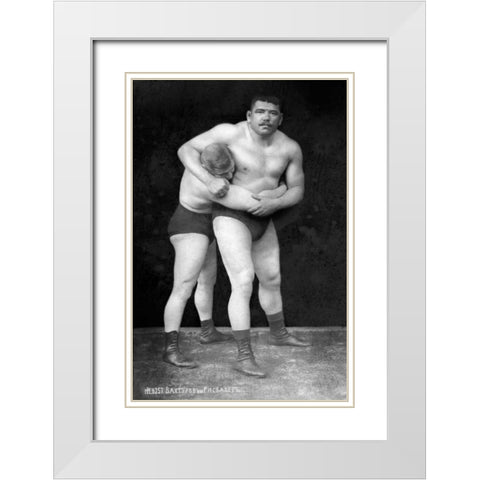 Wrestling Headlock White Modern Wood Framed Art Print with Double Matting by Vintage Wrestler