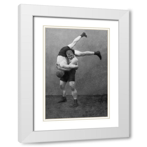 Ready to Drop: Russian Wrestlers White Modern Wood Framed Art Print with Double Matting by Vintage Wrestler
