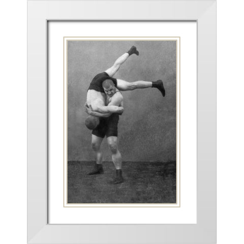 Ready to Drop: Russian Wrestlers White Modern Wood Framed Art Print with Double Matting by Vintage Wrestler